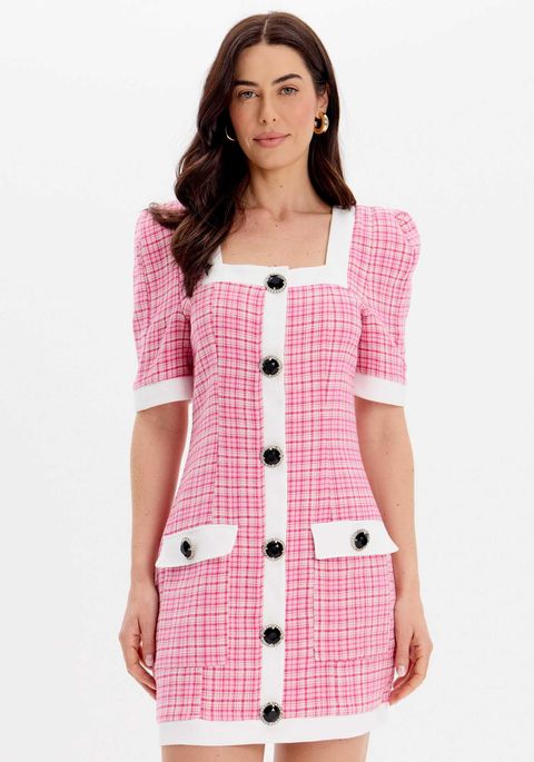 Vestido Decote Quadrado Com Botoes