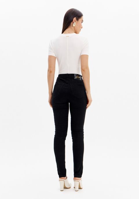 Calça Skinny Sarja Héstia Com Cintura Alta