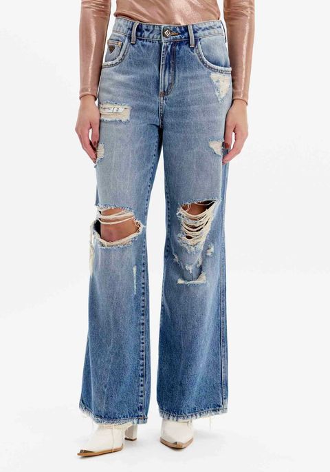 Calça Jeans Wide Leg Com Cintura Alta