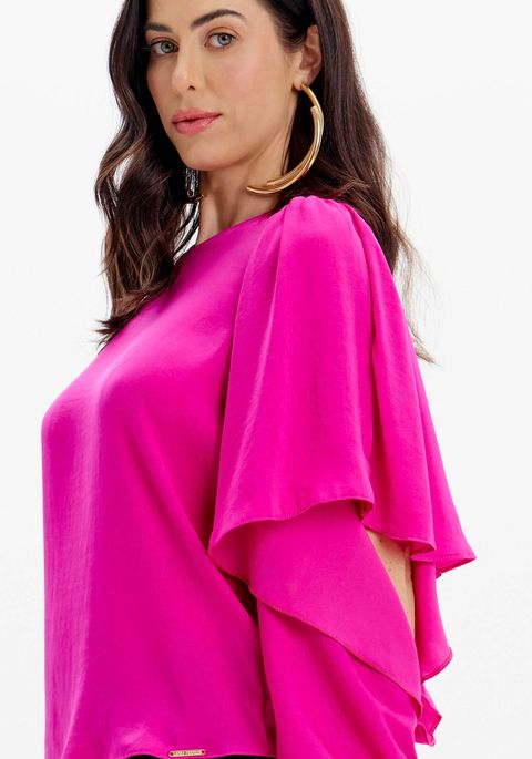 Blusa Fluida De Mangas Longas Com Babados