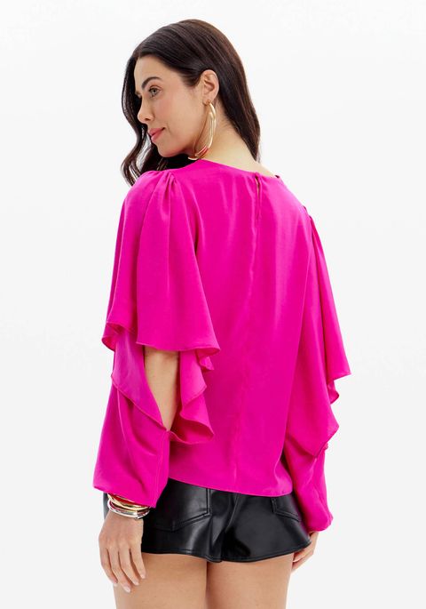 Blusa Fluida De Mangas Longas Com Babados