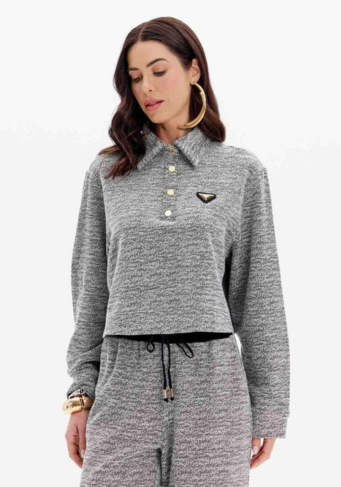 Blusa Descolada Manga Longa Gola Polo