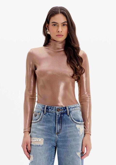 Blusa Justa De Mangas Longas Com Gola Alta