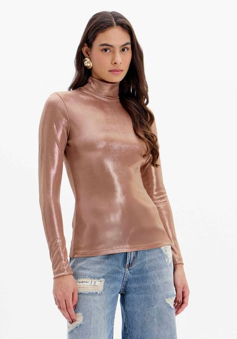 Blusa Justa De Mangas Longas Com Gola Alta