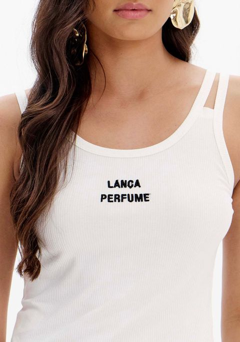 Blusa Regata Canelada Com Bordado E Alças Duplas
