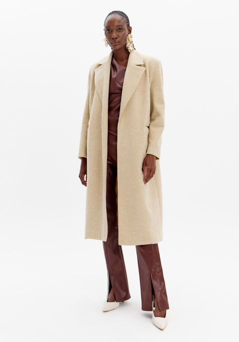 Trench Coat Lã Batida Com Faixa
