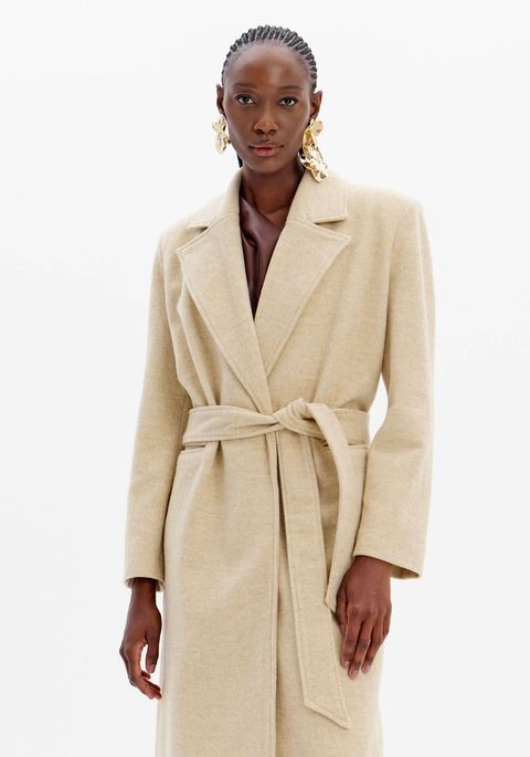 Trench Coat Lã Batida Com Faixa