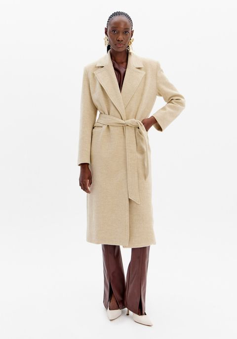 Trench Coat Lã Batida Com Faixa