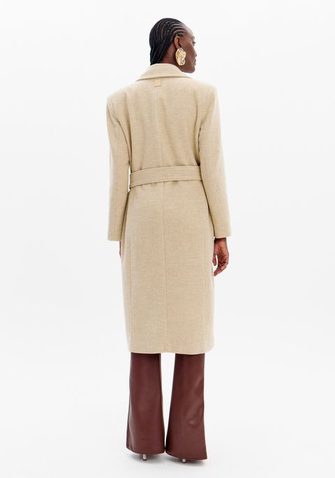 Trench Coat Lã Batida Com Faixa