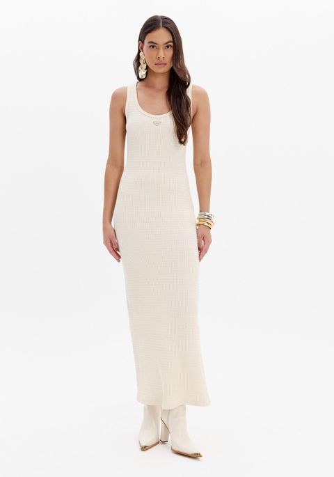 Vestido Super Midi Justo Com Aplique Frontal