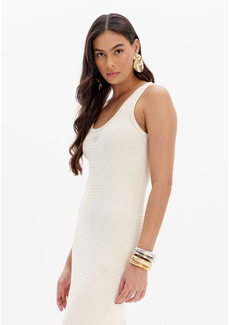 Vestido Super Midi Justo Com Aplique Frontal