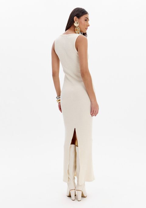 Vestido Super Midi Justo Com Aplique Frontal