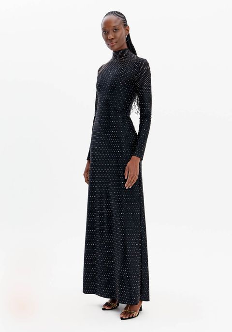 Vestido Longo Com Brilhos E Mangas Longas