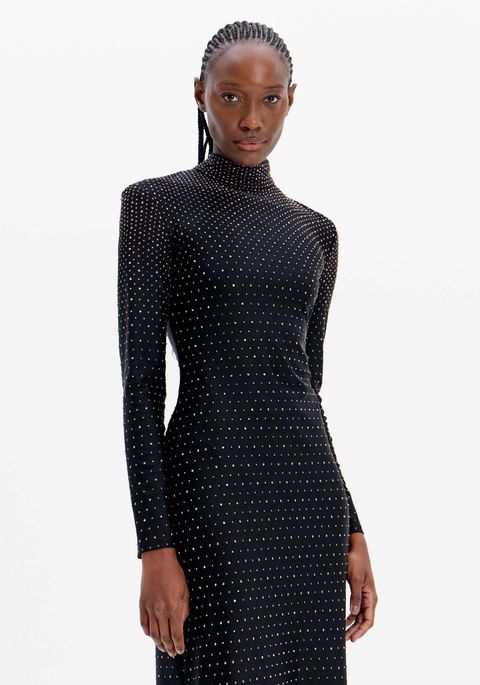 Vestido Longo Com Brilhos E Mangas Longas