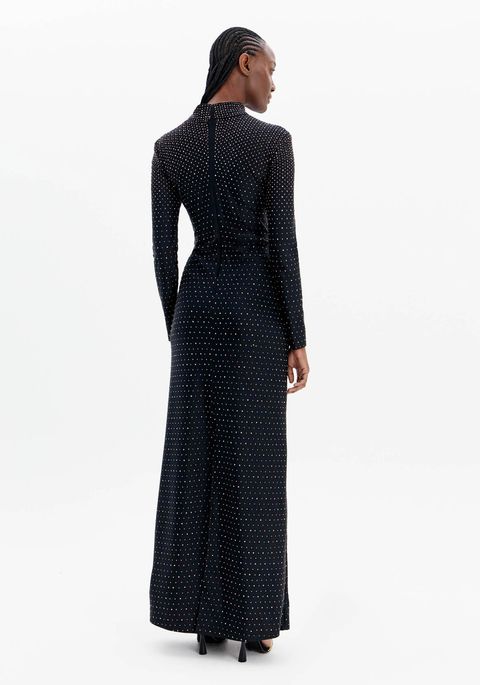 Vestido Longo Com Brilhos E Mangas Longas