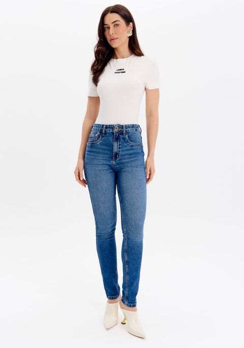 Calça Jeans Skinny Cintura Alta E Passantes