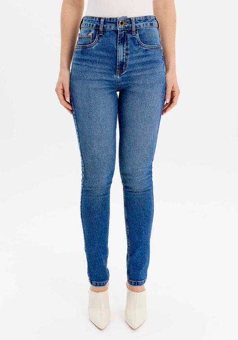 Calça Jeans Skinny Cintura Alta E Passantes