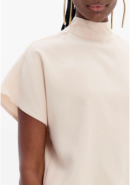 Blusa De Manga Curta Com Gola Alta E Zíper