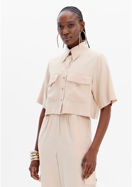 Camisa Curta Bolsos Com Lapela