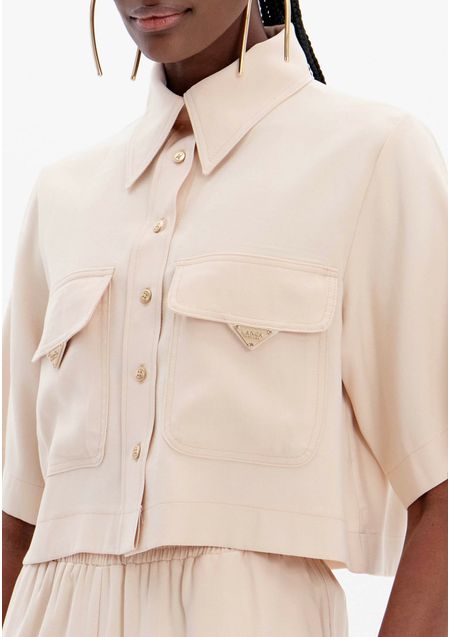 Camisa Curta Bolsos Com Lapela