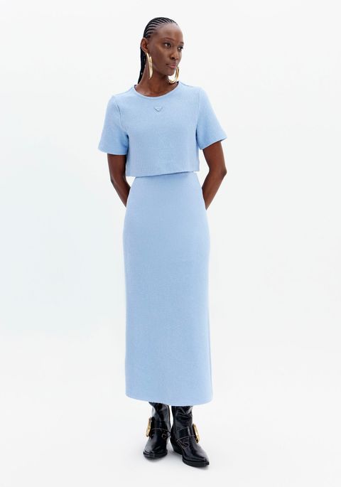 Saia Super Midi Cintura Alta Evasê Texturizada