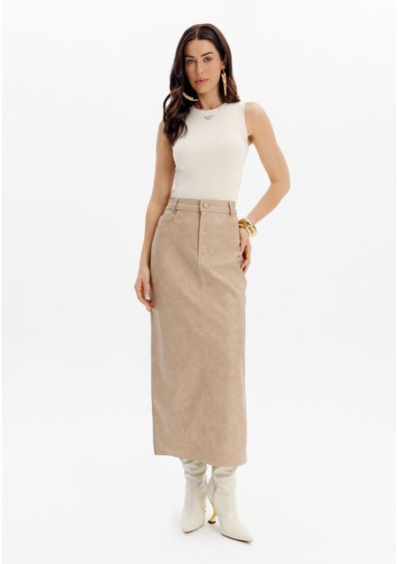 Saia Super Midi Com Bolsos E Cintura Alta
