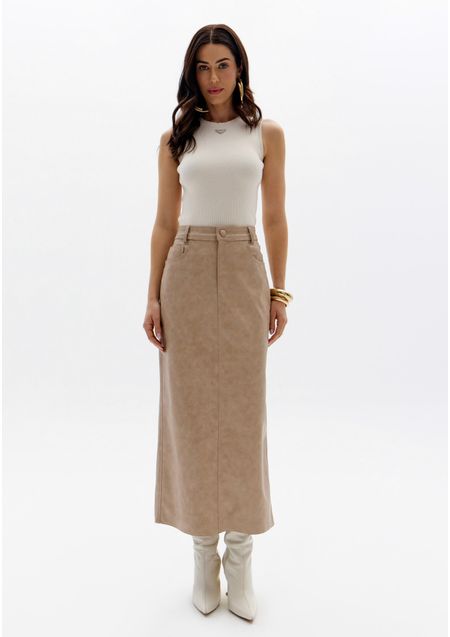 Saia Super Midi Com Bolsos E Cintura Alta