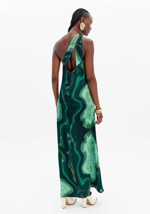 Vestido Longo Ombro Único Estampado Com Argola
