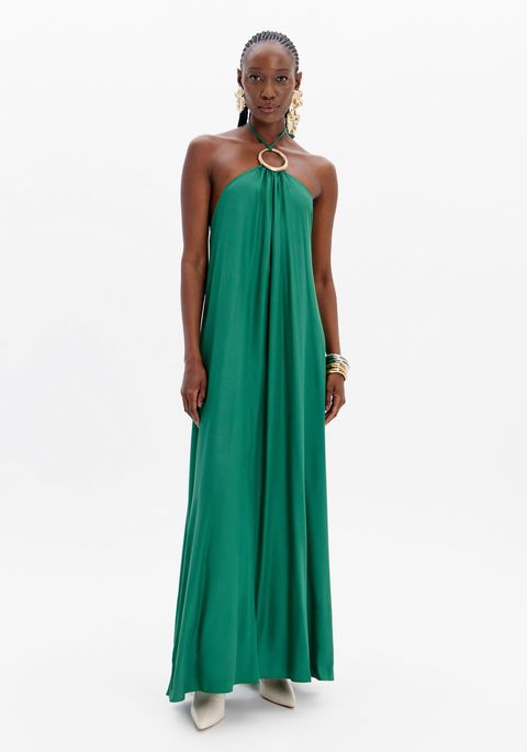 Vestido Super Midi Frente Única Com Argola