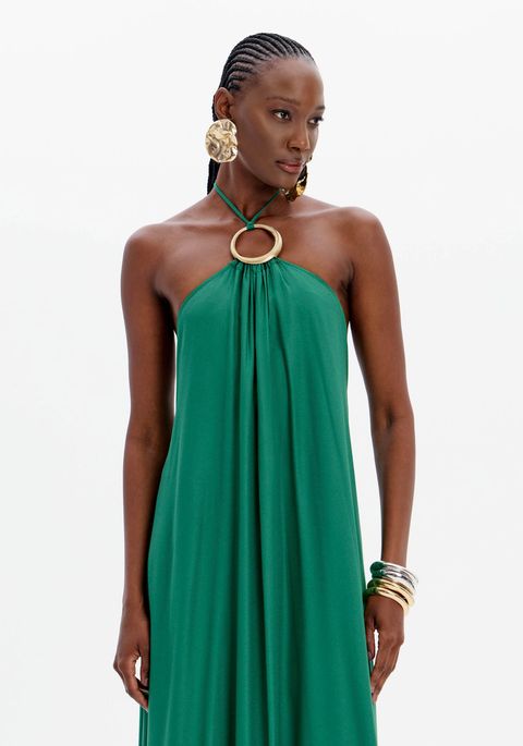 Vestido Super Midi Frente Única Com Argola