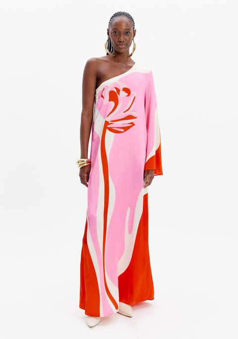 Vestido Super Midi Ombro Único Estampado