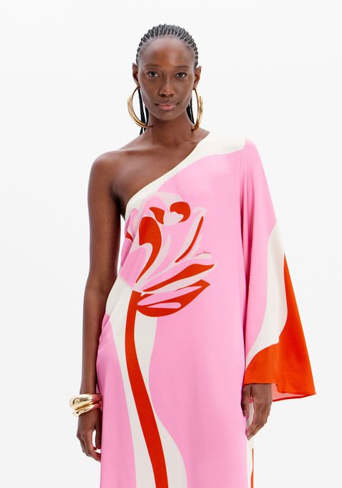 Vestido Super Midi Ombro Único Estampado
