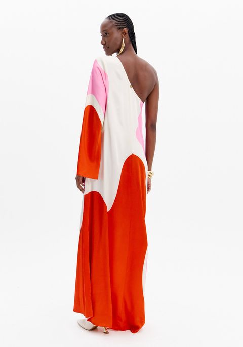 Vestido Super Midi Ombro Único Estampado
