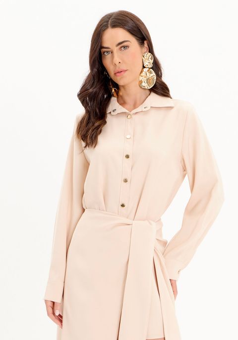 Vestido Chemise Com Sobreposição