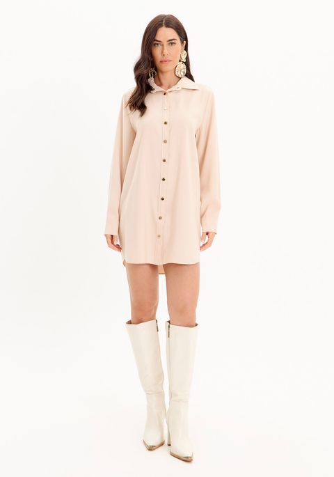 Vestido Chemise Com Sobreposição