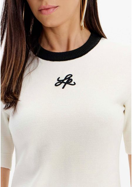 Blusa Tricot Manga Curta Com Logo