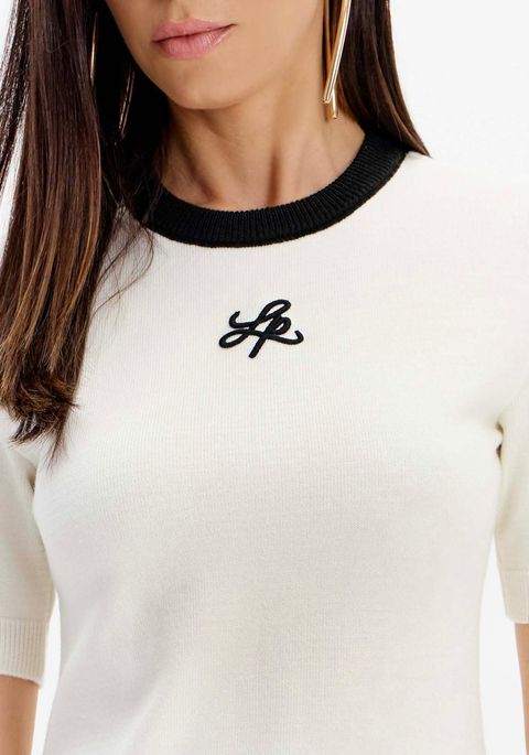 Blusa Tricot Manga Curta Com Logo