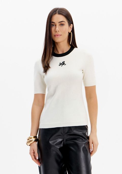 Blusa Tricot Manga Curta Com Logo