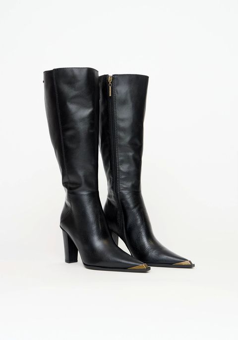 Bota Couro Cano Longo E Biqueira