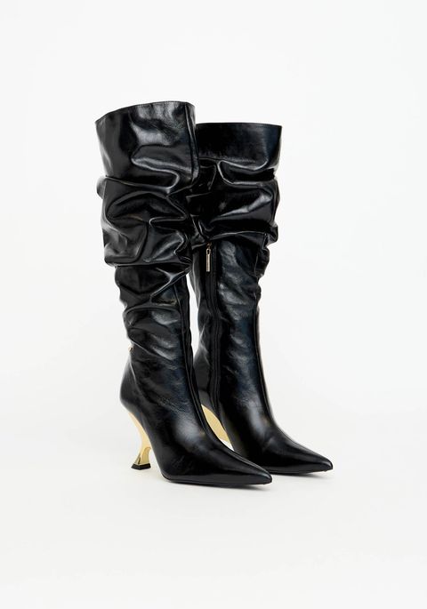 Bota Slouch Cano Longo Salto Metalizado