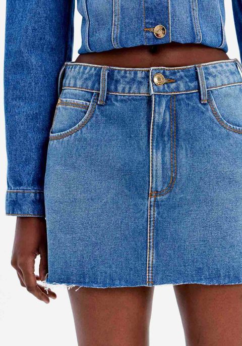 Saia Jeans Comfort Cintura Alta Barra A Fio