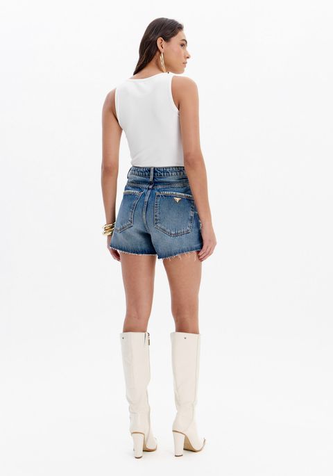Short Jeans Grandfather Com Aplicações E Cintura Alta
