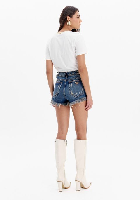 Short Jeans Comfort Com Aplicação E Cintura Alta