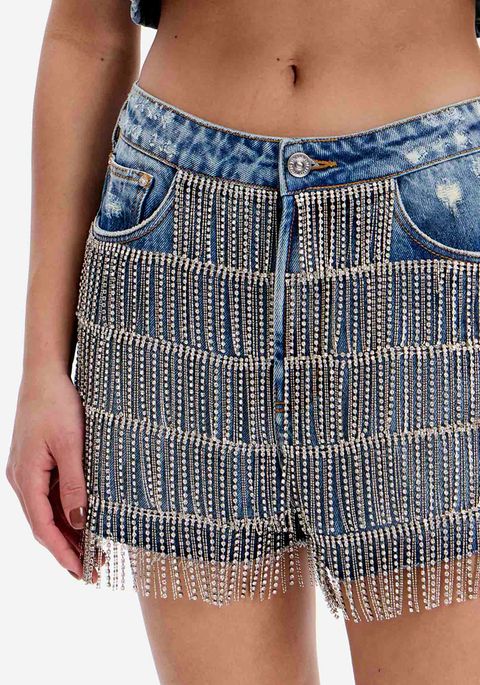 Short Jeans Relaxed Com Franjas
