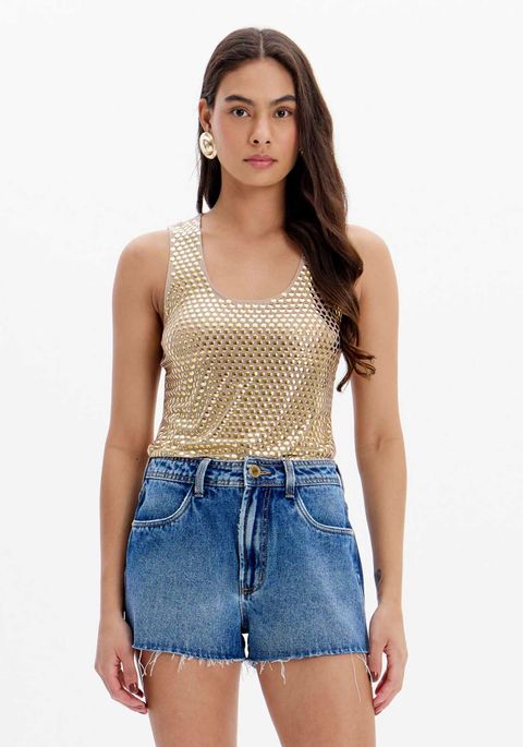 Blusa Regata Com Aplicações E Transparência