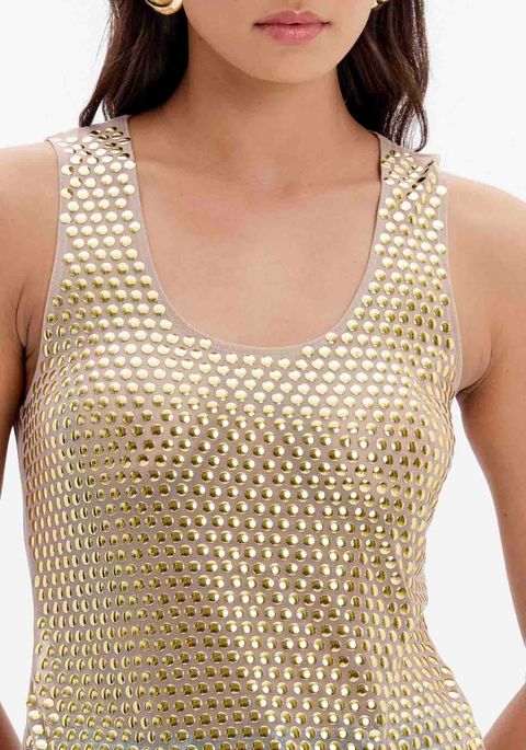 Blusa Regata Com Aplicações E Transparência