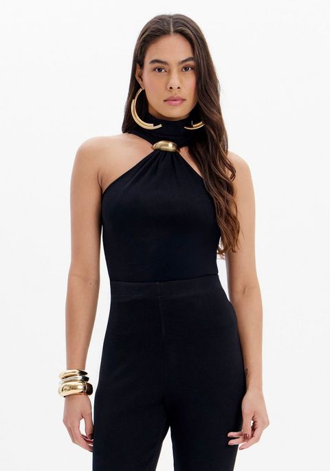 Blusa Com Gola Alta E Enfeite