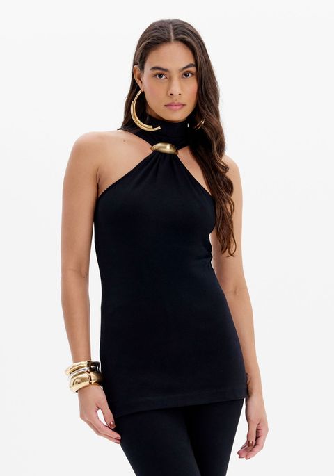 Blusa Com Gola Alta E Enfeite