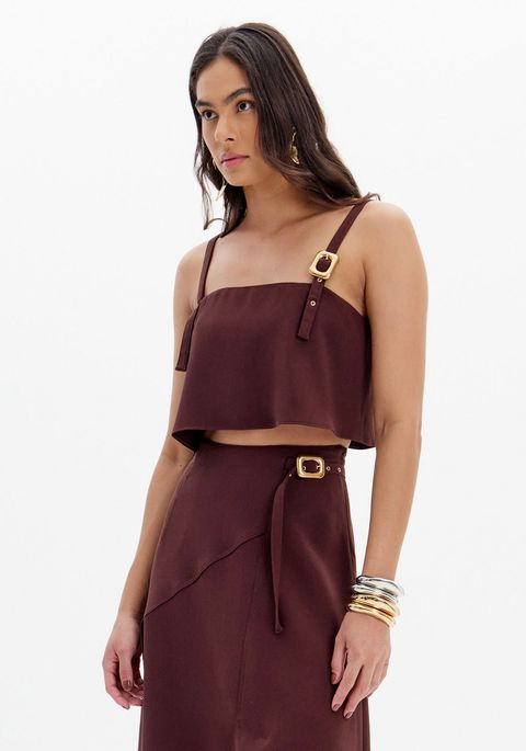 Blusa Cropped De Alças Com Fivela