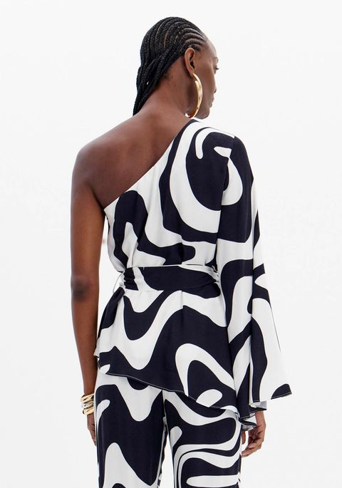 Blusa Ombro Único Alongada Estampada